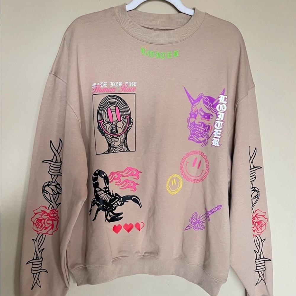 Culture Kings Loiter Hydra Multi Logo Graphic Crewneck Sweatshirt M